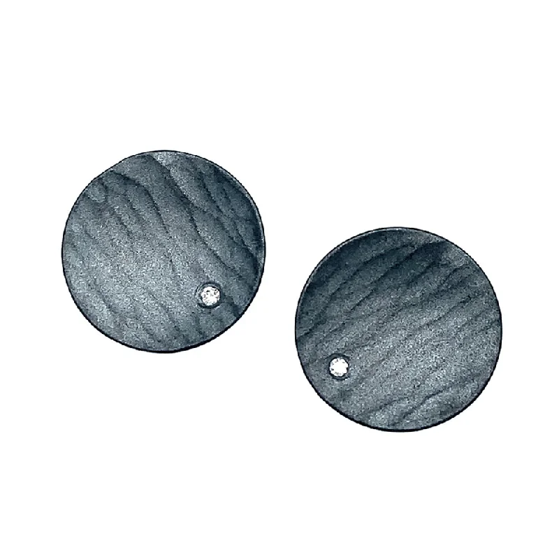 statement earrings for women -Blackened EcoSilver Diamond Studs - "Metolius New Moon"