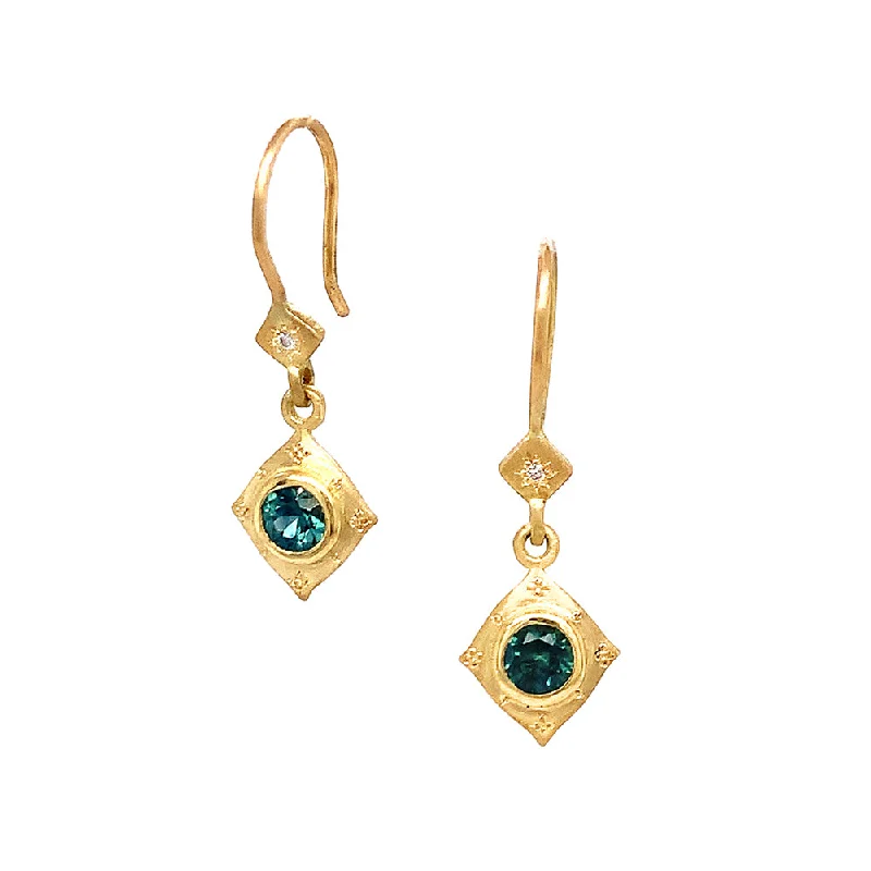 trendy gold earrings -One-of-a-Kind Montana Sapphire & Yellow Gold Drop Earrings - "Delia"