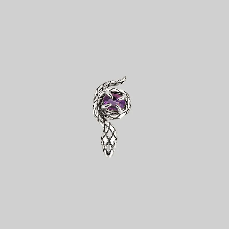 glamorous diamond earrings -INSIDIOUS. Amethyst Coiled Snake Stud Earring - Silver