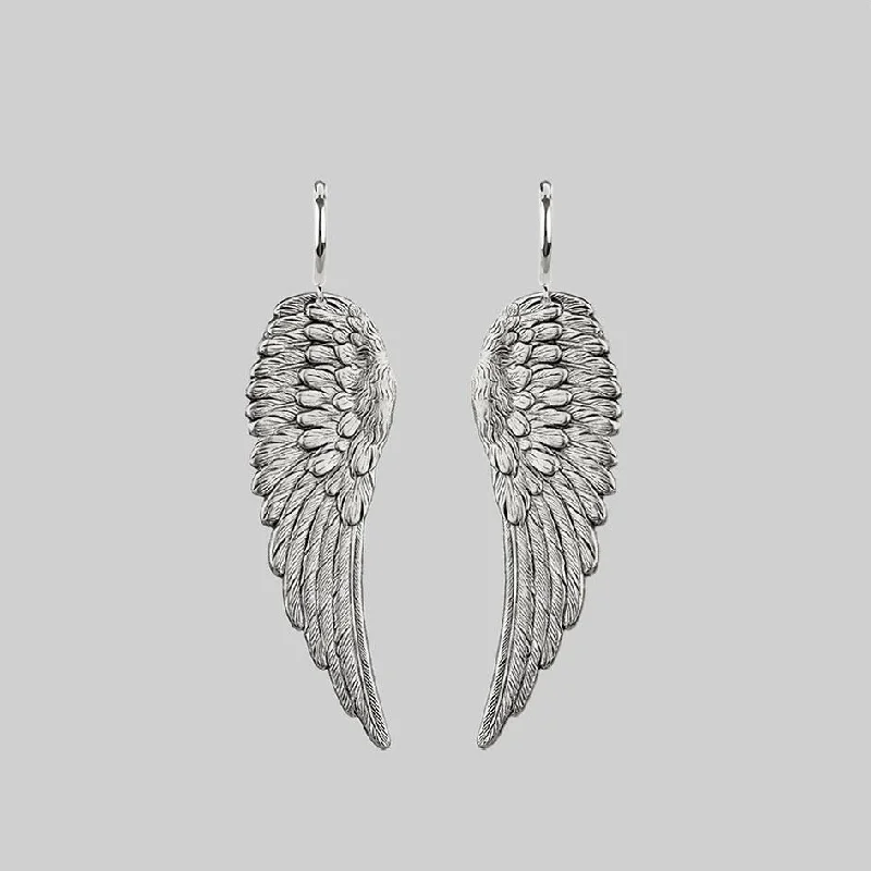 geometric hoop earrings -FALLEN SAINT. Angel Wing Hoop Earrings - Silver