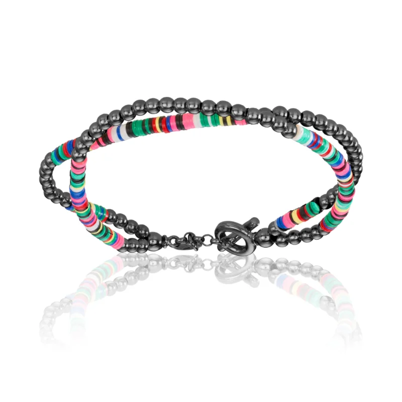 Double African Beaded Bracelet with Black PVD