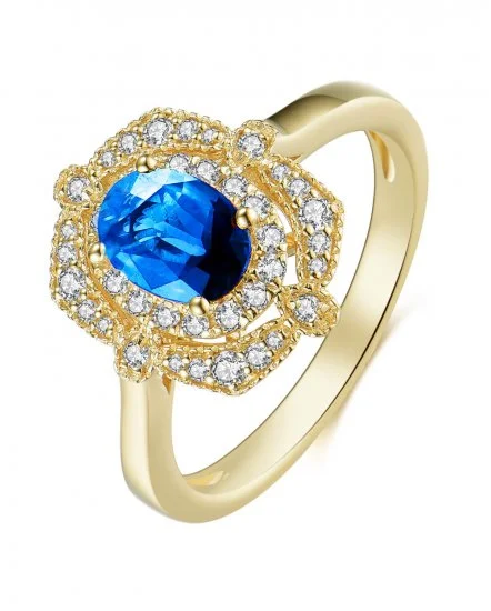 gold diamond rings for women -14ky Gold Vintage Inspired Sapphire Ring