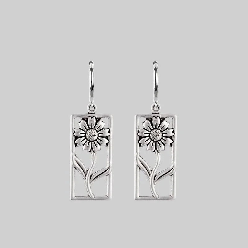 sterling silver earrings -SERENA. Sunflower Hoop Earrings - Silver