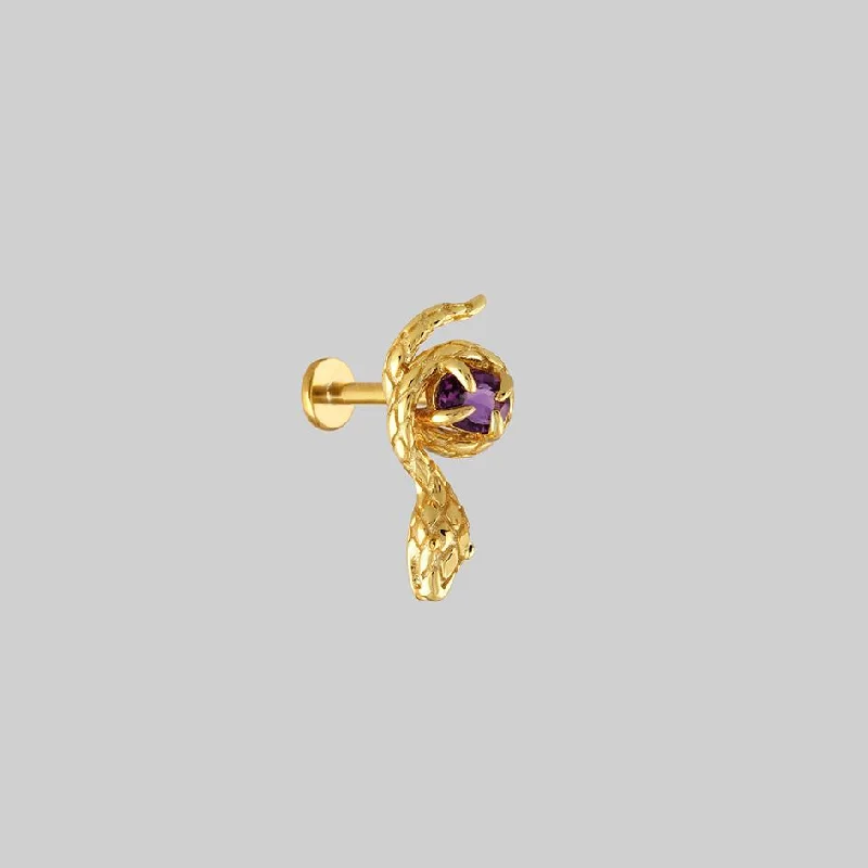 luxury earrings for weddings -INSIDIOUS. Amethyst Coiled Snake Stud Earring - Gold