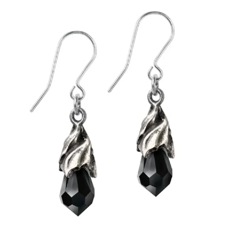 luxury earrings for weddings -Empyrean Tear Black Crystal Earrings by Alchemy Gothic