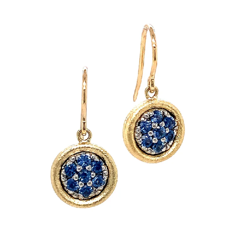 crystal hoop earrings -Yogo Sapphire & Gold Drop Earrings - "Mosaic"