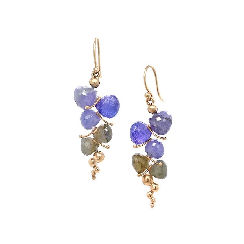 luxury ear cuffs -Labradorite & Tanzanite Briolette Drop Earrings - "Small Caviar"