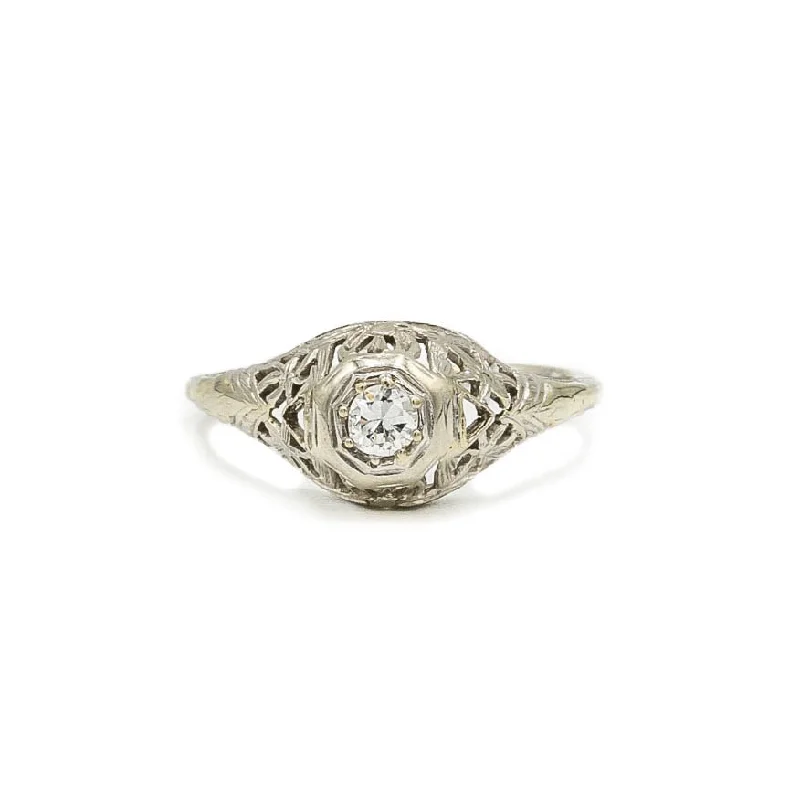 simple engagement rings -18kw .20ct Filigree Vintage Ring