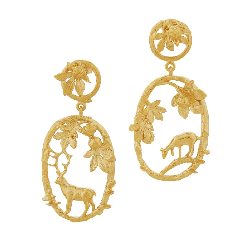 lightweight earrings for women -Gold Vermeil Drop Woodland Earrings - "Doe & Stag"