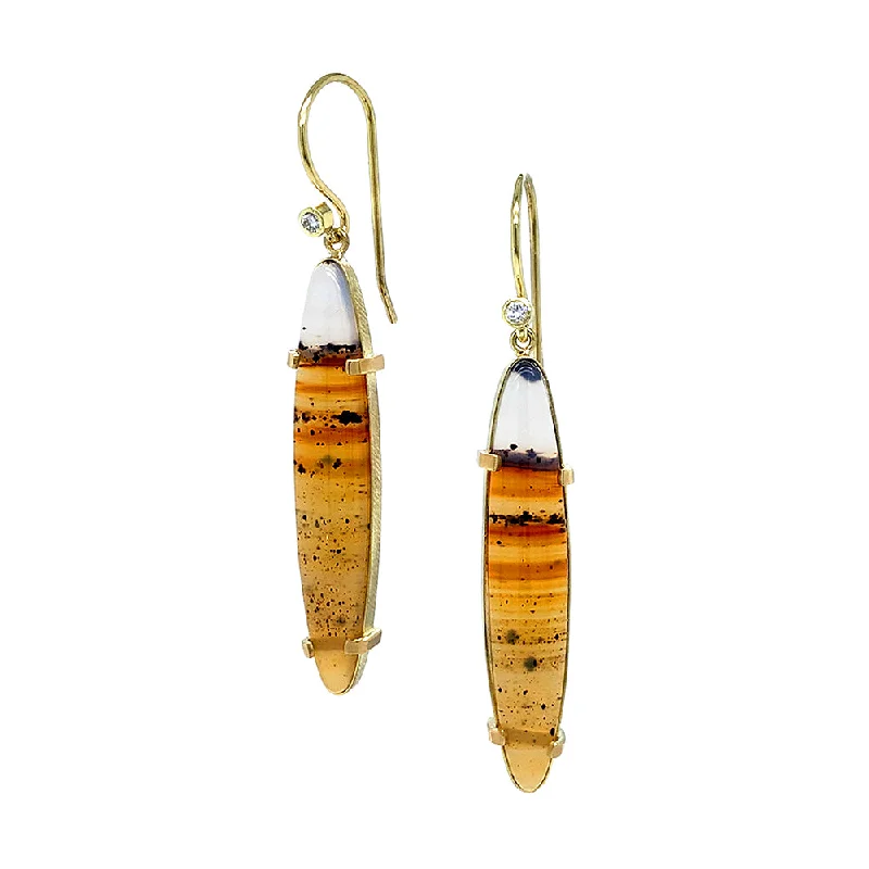 dangly earrings for women -One-of-a-Kind Montana Agate & Diamond Earrings - "Sunset Lake"