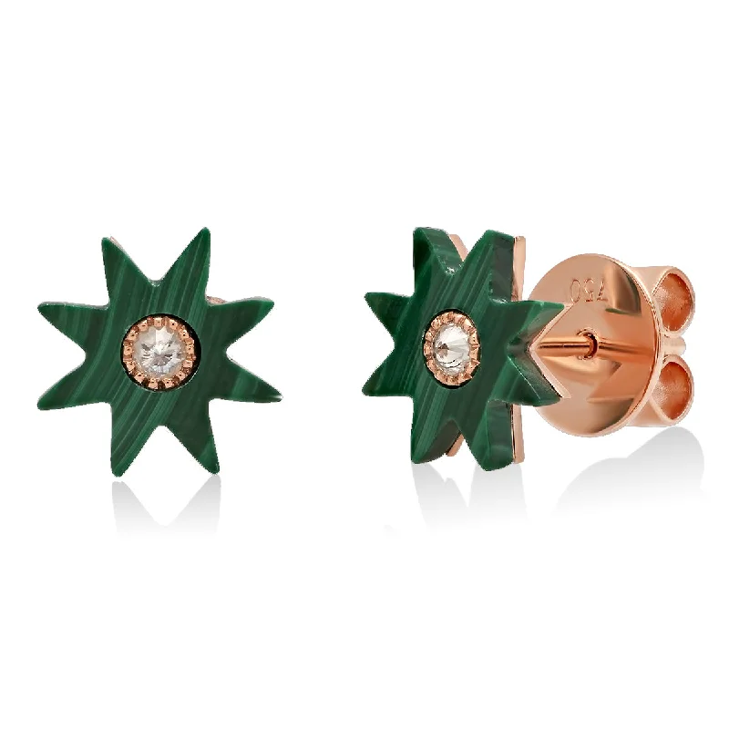 boho chic earrings -Hardstone Studs Malachite