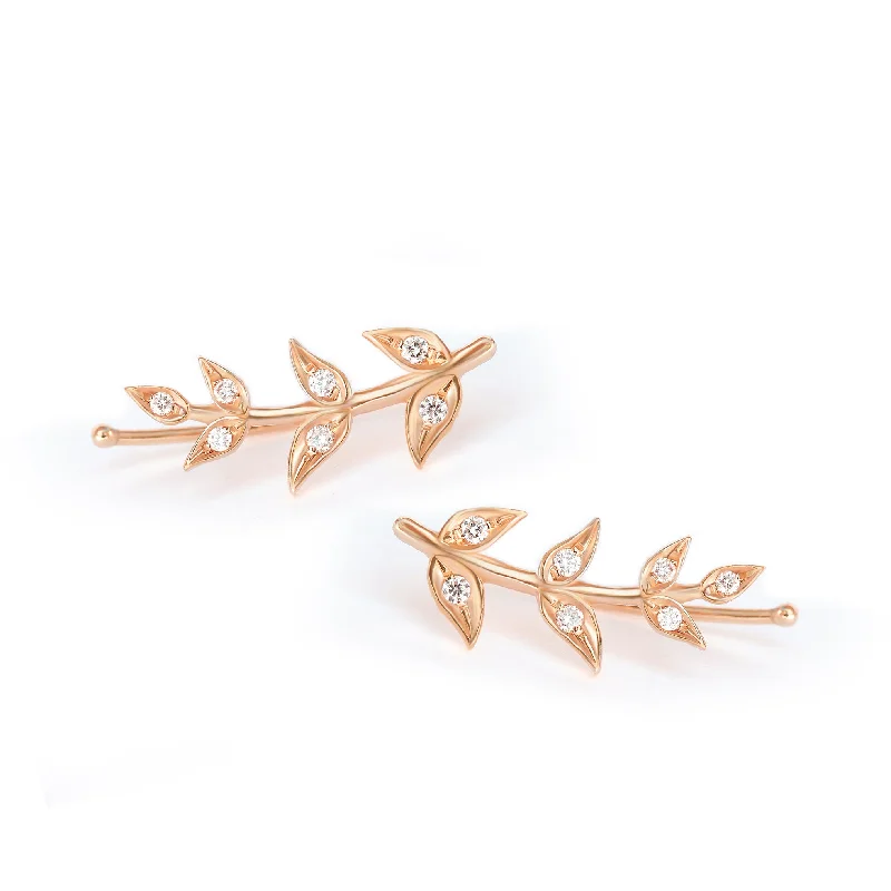 luxury earrings for weddings -Olive Branch Leaves gold & Diamonds wedding earrings , greek Earrings